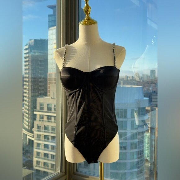 🆕 REBECCA VALLANCE 🧿 NWOT Eclipse Bodysuit, Black Mesh, Star Jewels, Sz US 6 - Picture 4 of 15